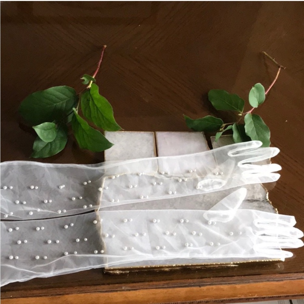 Bhldn Long pearl sheer gloves bridal